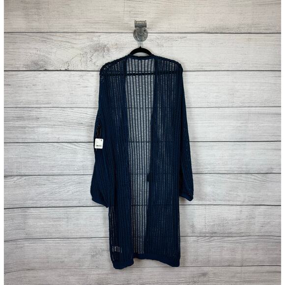 Free People Women's Blue Lattice Open Knit Tie Front Boho Cardigan Size Medium - Picture 5 of 12